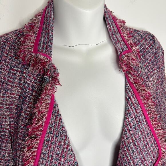 ROBBI & NIKKI Tweed Blazer Jacket Womens Small Pink Maximalist Office Fun Funky - Picture 3 of 9